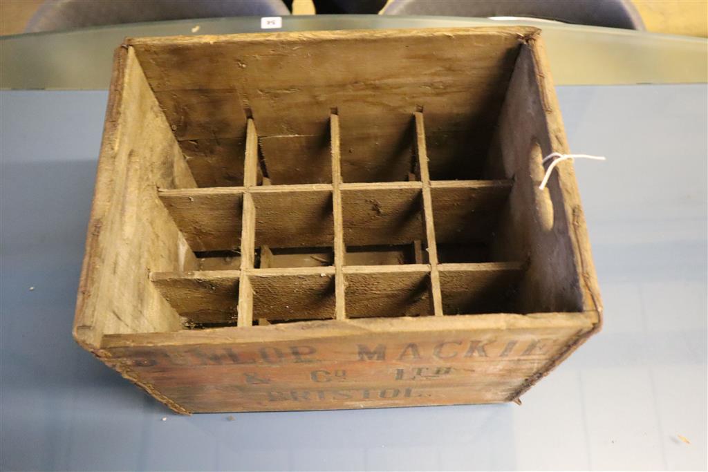Four vintage wooden wine bottle crates, width 41cm, depth 31cm, height 33cm